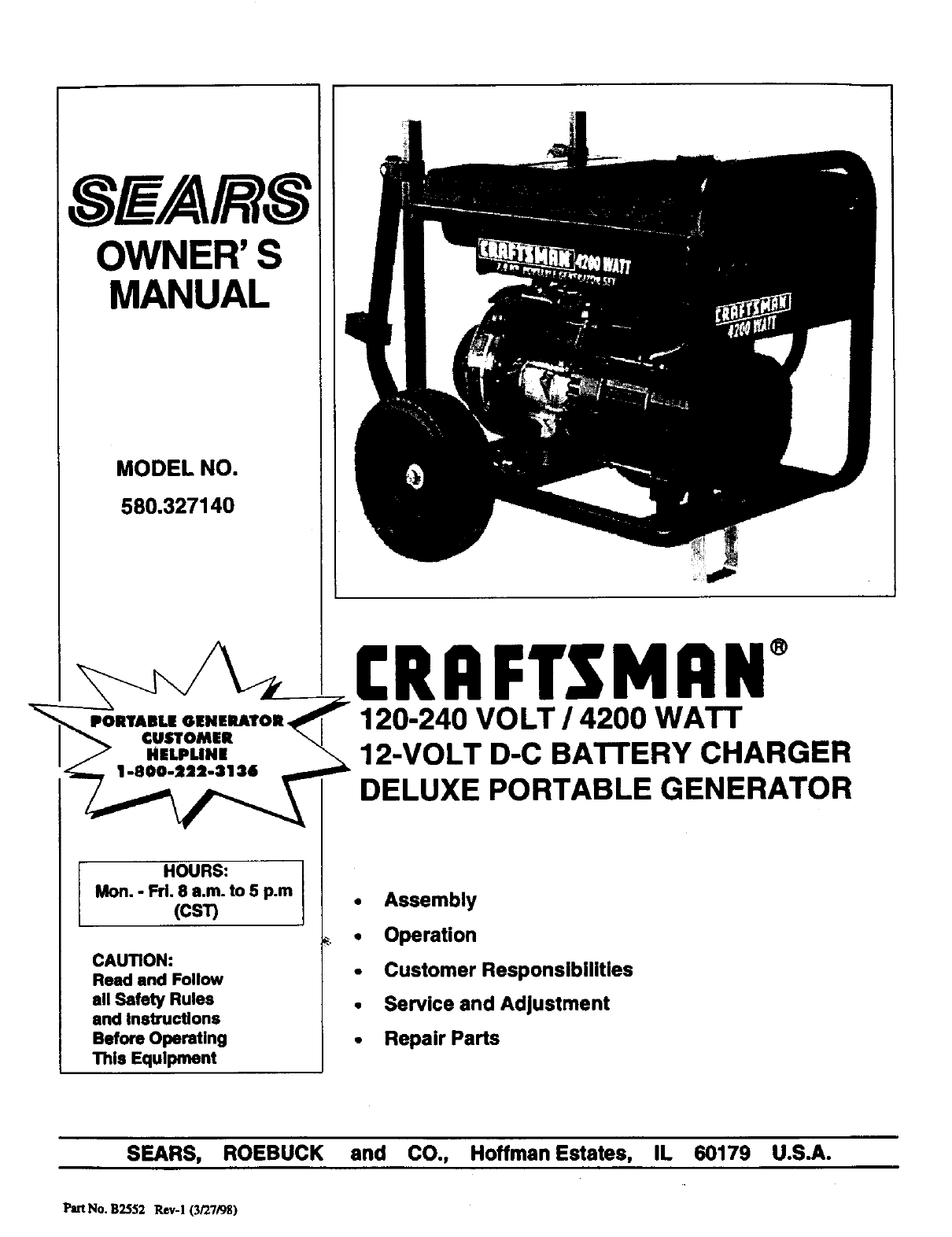 Owners Manual For Craftsman 4200 Power Generator